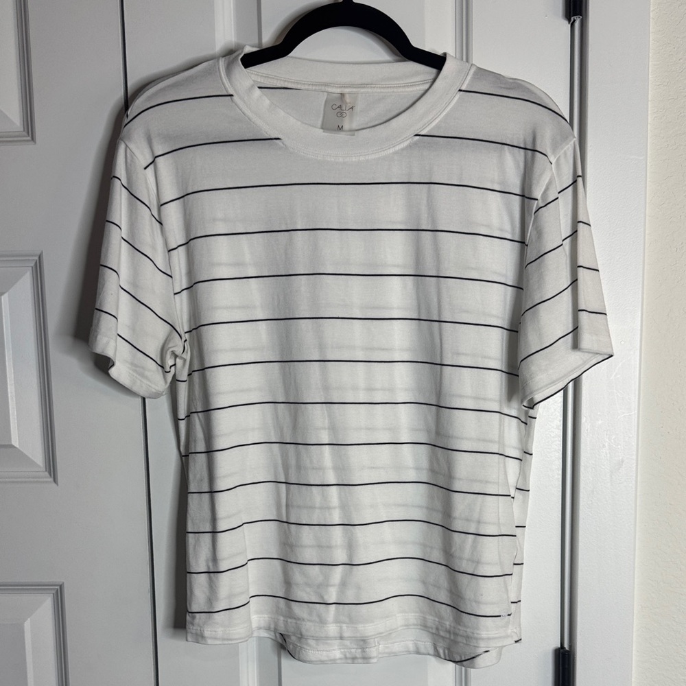 CALIA by Carrie Underwood White and Black Striped Short Sleeve Tee